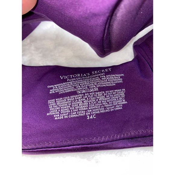 Victoria Secret Purple Lace Push-Up Bra Very Sexy Size 34C - Picture 4 of 5